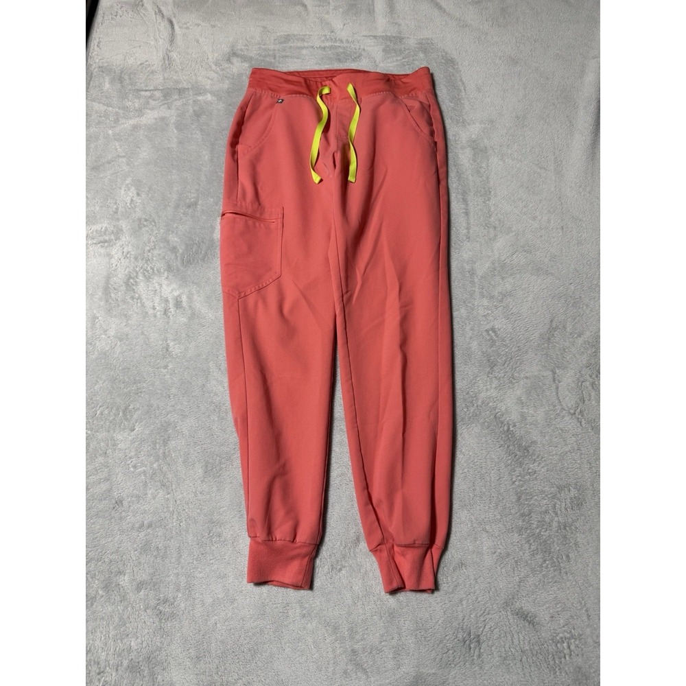 FIGS Zamora Womens Small Jogger Scrub Pants Pink Yellow Drawstring